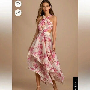 Lulu's Pink Floral Halter Dress